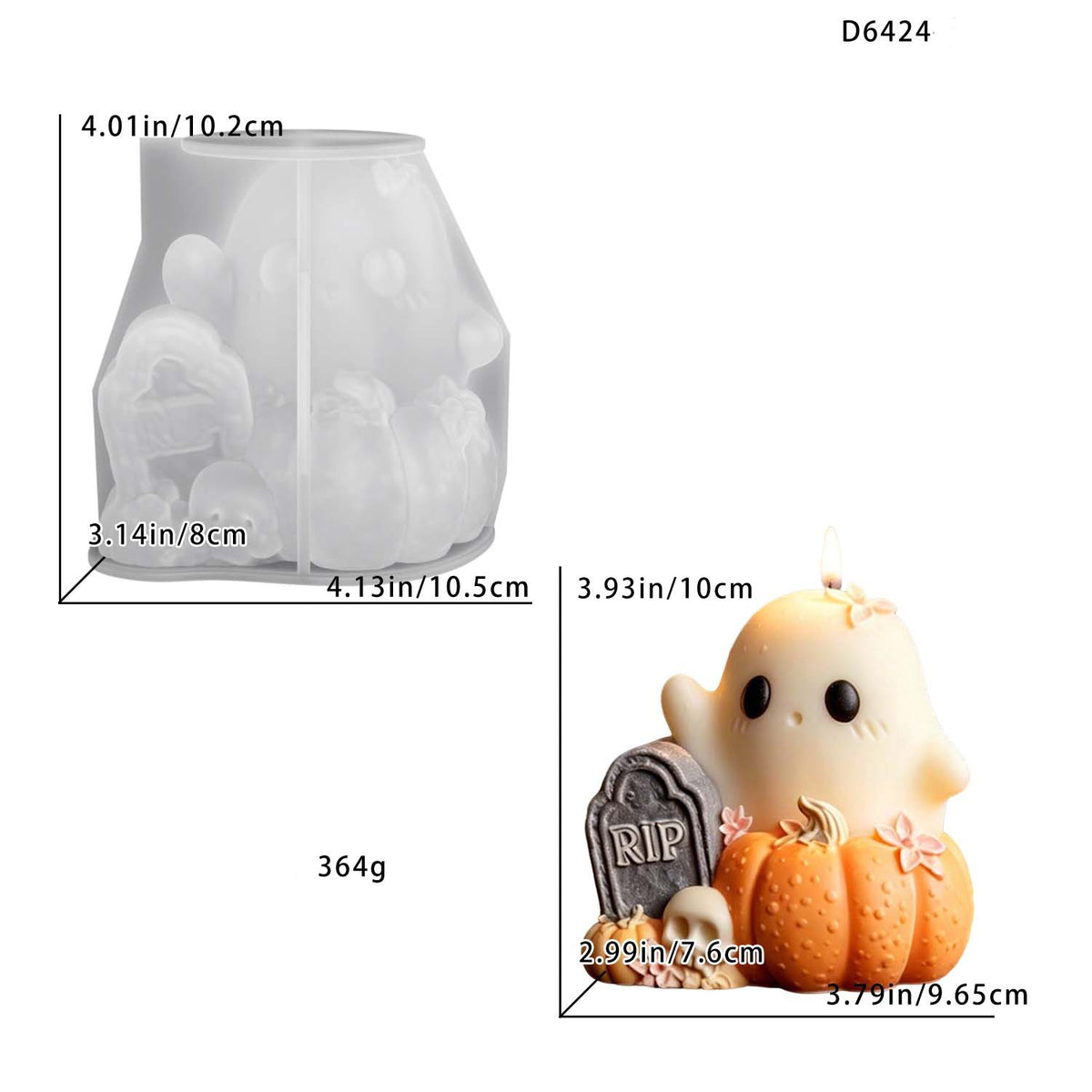 Halloween Ghost, Pumpkin & Skull Silicone Mold, DIY Grave Tombstone Aromatherapy Candle Mold for Home Halloween Decor