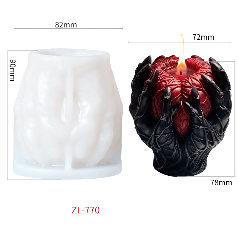Halloween Hand Holding Heart Silicone Candle Mold, DIY Scary Horror Resin Ornament Mold for Aromatherapy Candle