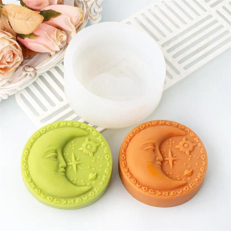Embossed Moon Face Soap Silicone Mold-Sun Face Candle Mold-Round Fragrance Soap Mold-Essential Oil Soap Mold-DIY Chocolate/Jelly/Pastry Mold