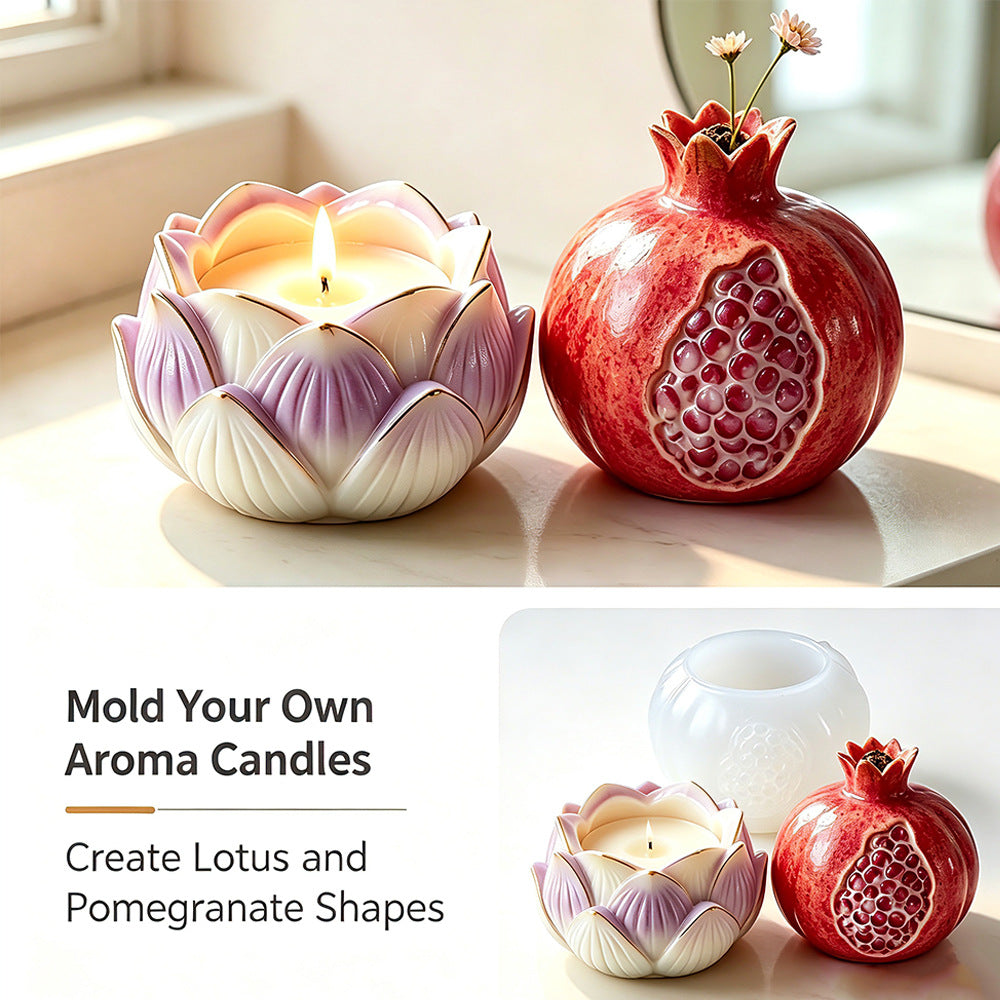 DIY Silicone Mold for Lotus Incense Burner & Pomegranate Shaped Vase, Resin Casting Mould for Flower Pot & Desktop Decor Handmade Ornaments