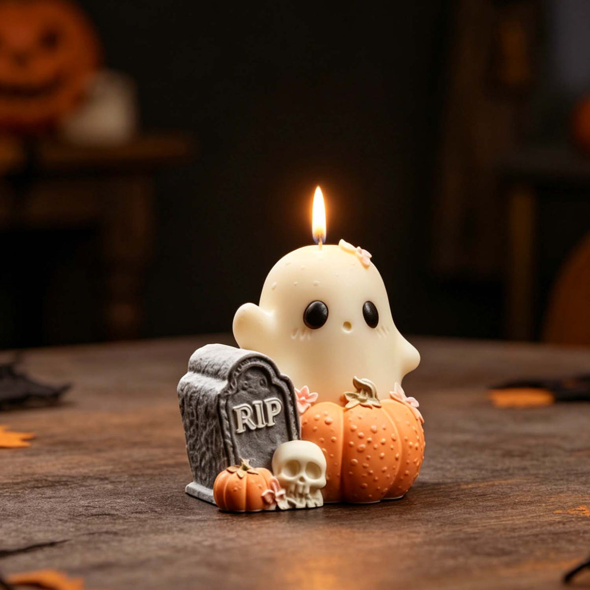 Halloween Ghost, Pumpkin & Skull Silicone Mold, DIY Grave Tombstone Aromatherapy Candle Mold for Home Halloween Decor
