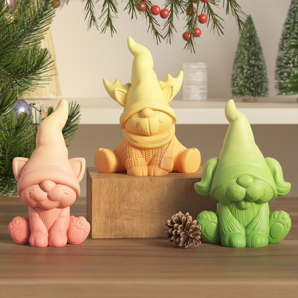 Christmas Gnome & Kitten Silicone Mold – 3D Figurine Candle Mold for Plaster, Resin & Wax, Heart Star Nordic Decor DIY