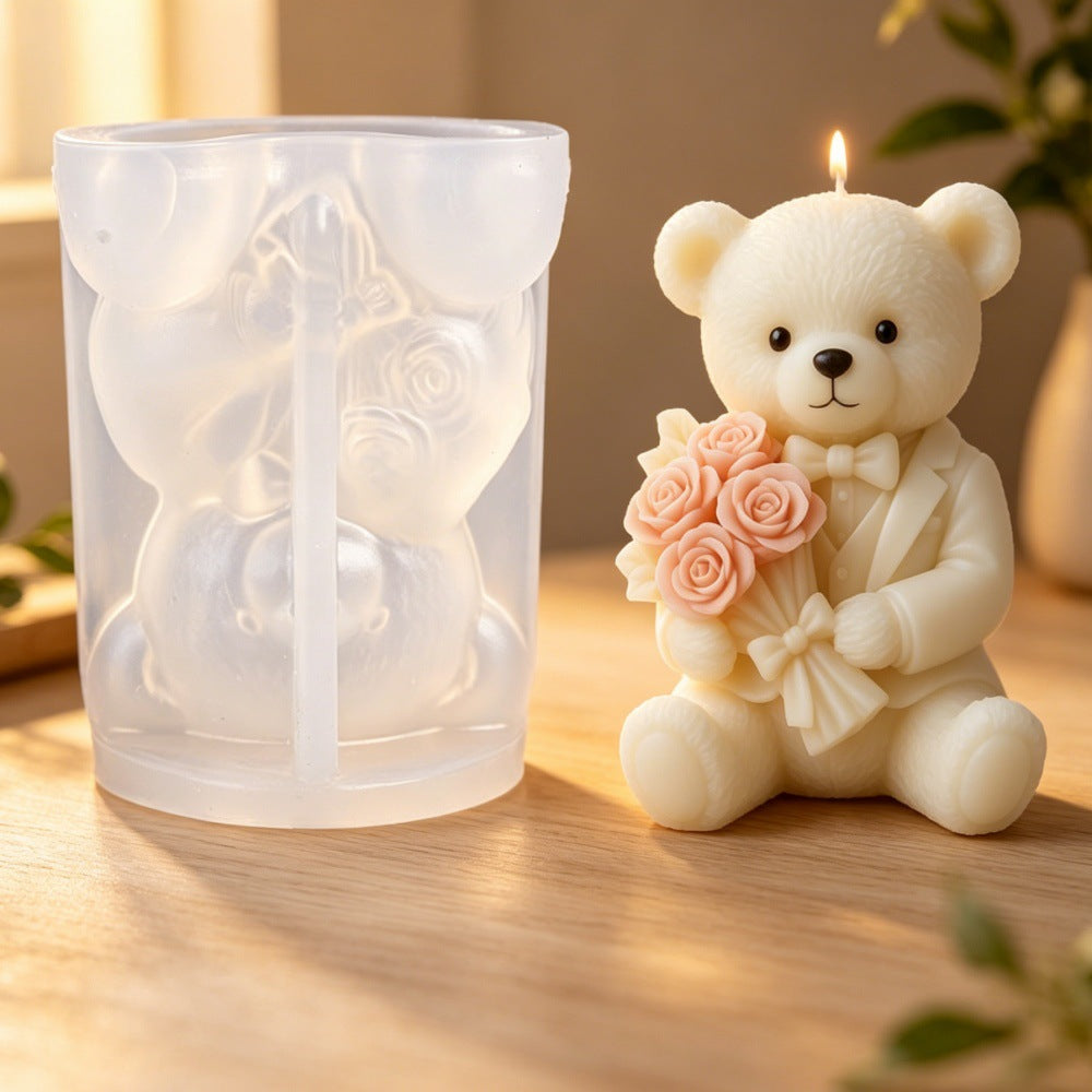 Wedding Teddy Bear Silicone Candle Mold | DIY Plaster & Aromatherapy Craft Mold