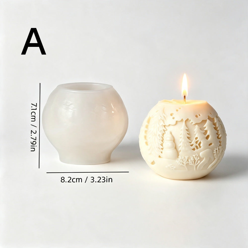 Christmas Reindeer & Snowflake Relief Sphere Scented Candle Mold, Geometric Cylinder Craft Silicone Mold for DIY Aromatherapy Candle