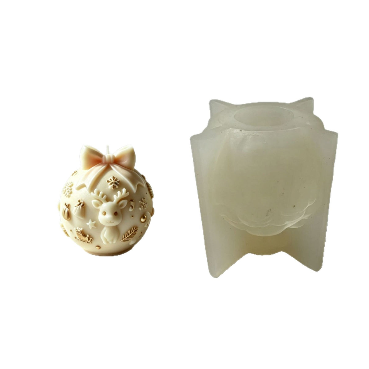 Christmas Embossed Sphere Silicone Mold, Bow Crystal Ball Design, DIY Scented Candle & Festive Decoration Mold