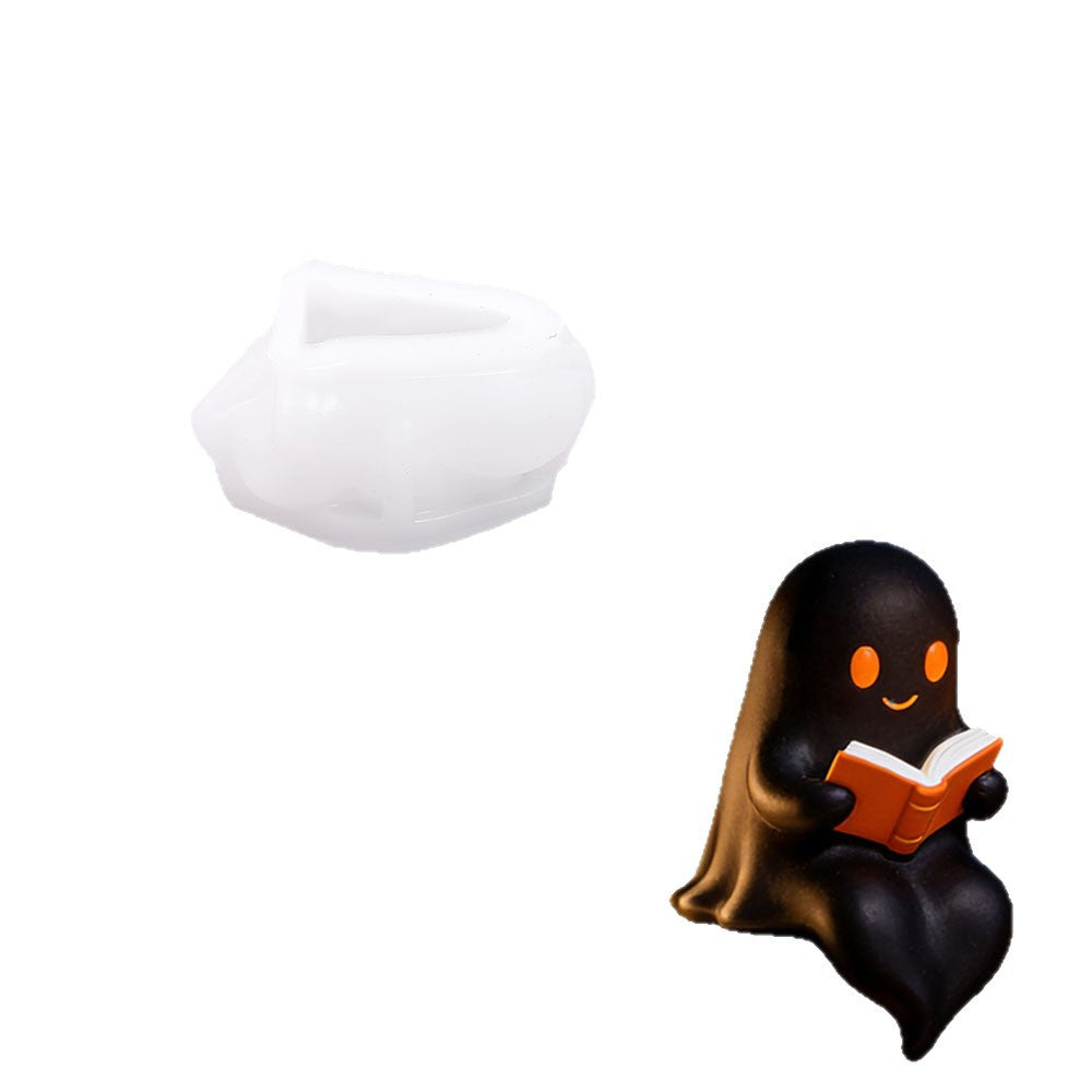 Cute Reading Ghost Silicone Mold, Halloween Mini Ghost Ornament Mold, DIY Aromatherapy Candle for Home Decoration