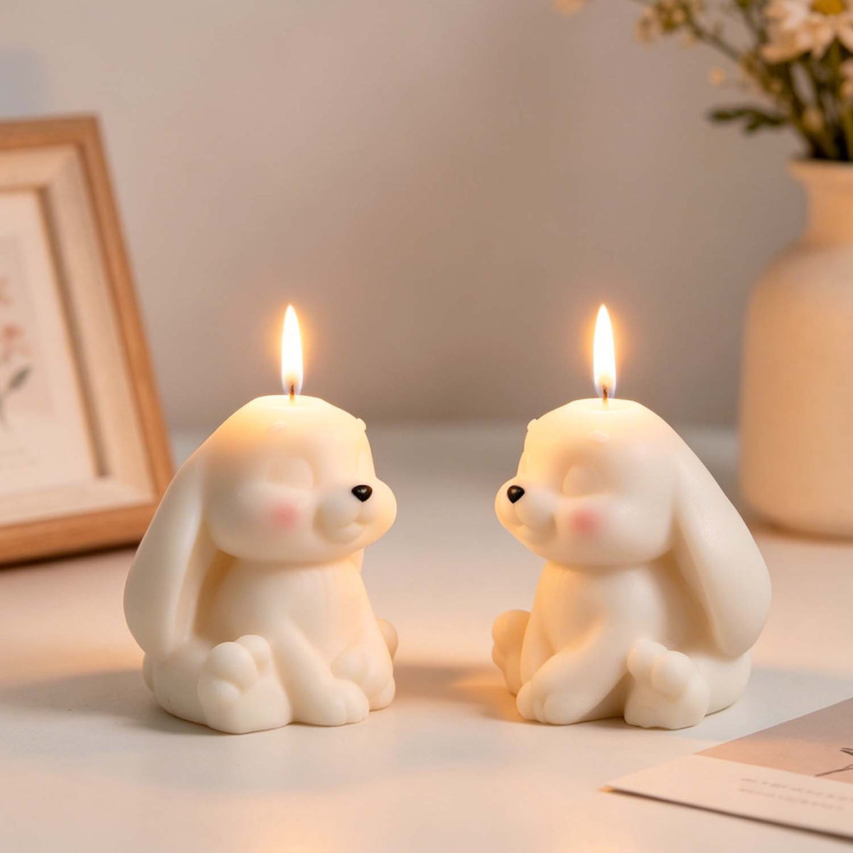 Sitting Long‑Eared Rabbit Silicone Mold, Cute Bunny Figurine Mould, DIY Scented Candle for Home Decor