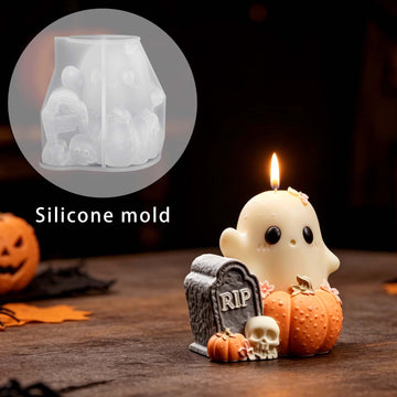 Halloween Ghost, Pumpkin & Skull Silicone Mold, DIY Grave Tombstone Aromatherapy Candle Mold for Home Halloween Decor