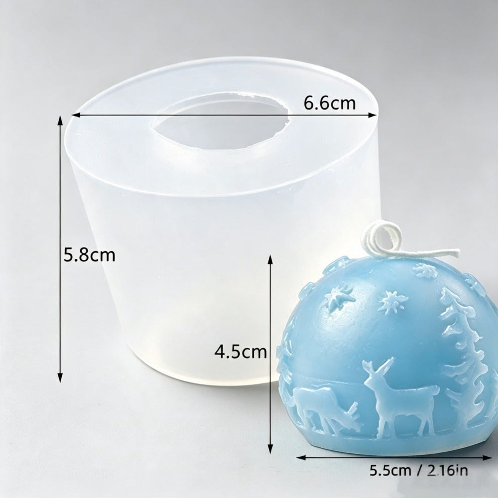 Christmas Reindeer & Snowflake Relief Sphere Scented Candle Mold, Geometric Cylinder Craft Silicone Mold for DIY Aromatherapy Candle