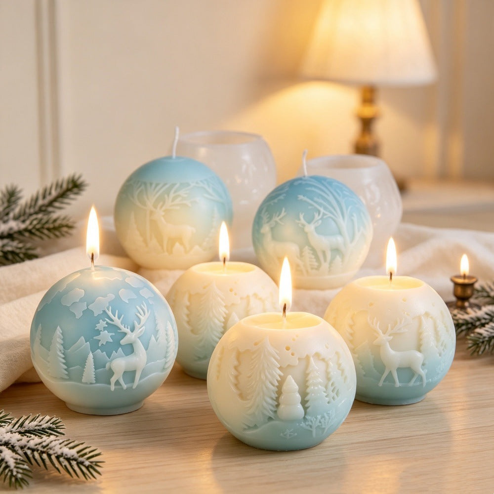 Christmas Reindeer & Snowflake Relief Sphere Scented Candle Mold, Geometric Cylinder Craft Silicone Mold for DIY Aromatherapy Candle