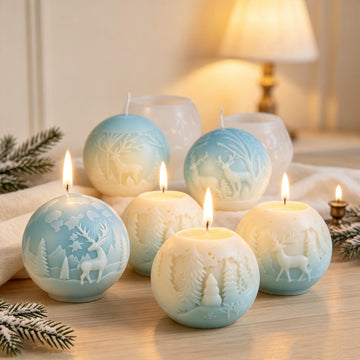 Christmas Reindeer & Snowflake Relief Sphere Scented Candle Mold, Geometric Cylinder Craft Silicone Mold for DIY Aromatherapy Candle