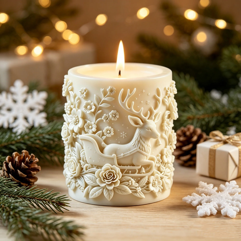 Christmas Reindeer & Sleigh Silicone Candle Mold | Embossed Holiday Craft Mold