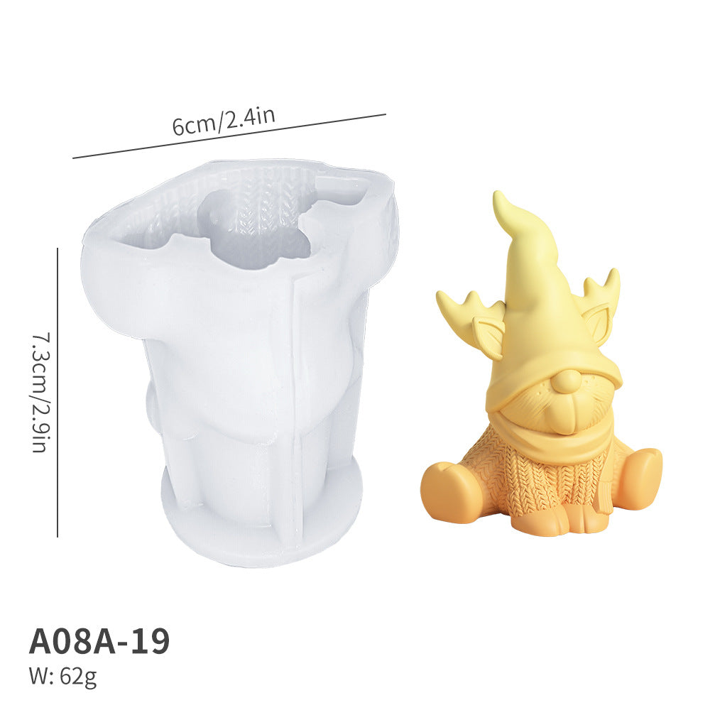 Christmas Gnome & Kitten Silicone Mold – 3D Figurine Candle Mold for Plaster, Resin & Wax, Heart Star Nordic Decor DIY