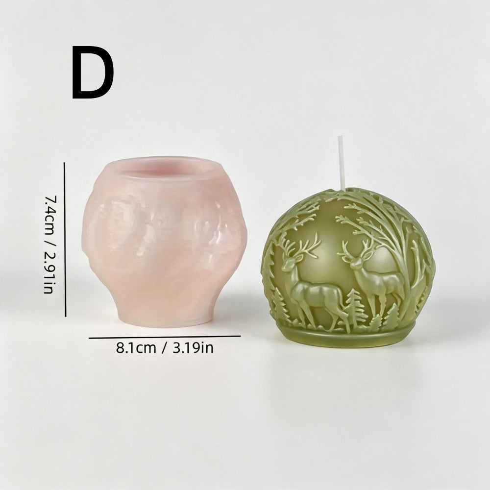 Christmas Reindeer & Snowflake Relief Sphere Scented Candle Mold, Geometric Cylinder Craft Silicone Mold for DIY Aromatherapy Candle