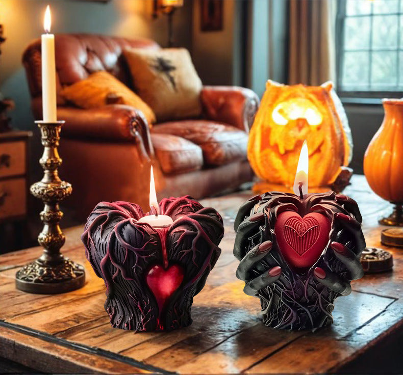 Halloween Hand Holding Heart Silicone Candle Mold, DIY Scary Horror Resin Ornament Mold for Aromatherapy Candle