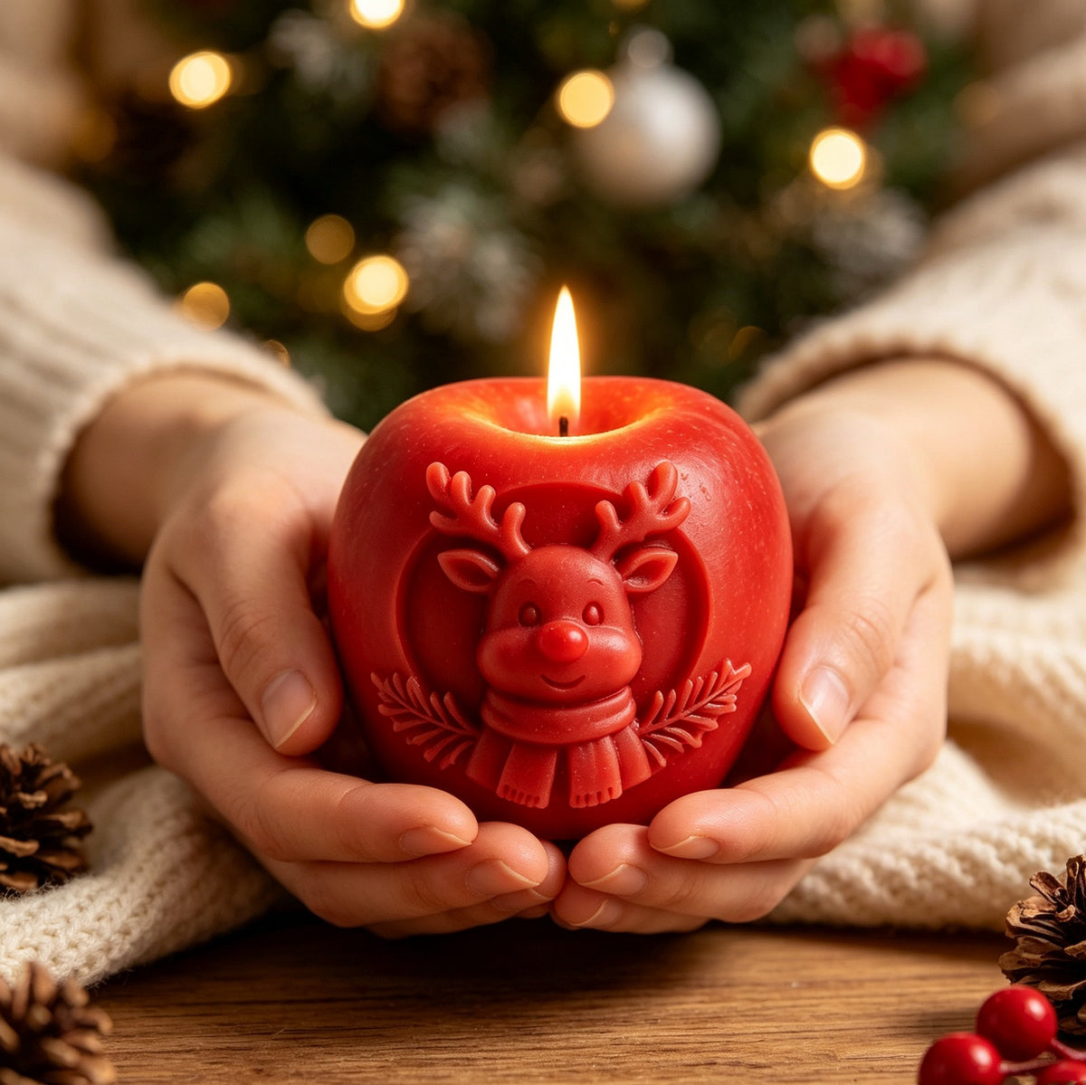 Christmas Reindeer Apple Silicone Mold, Peace Apple Shaped Aromatherapy Candle Making Mold, DIY Craft Silicone Mold for Fragrance Candle