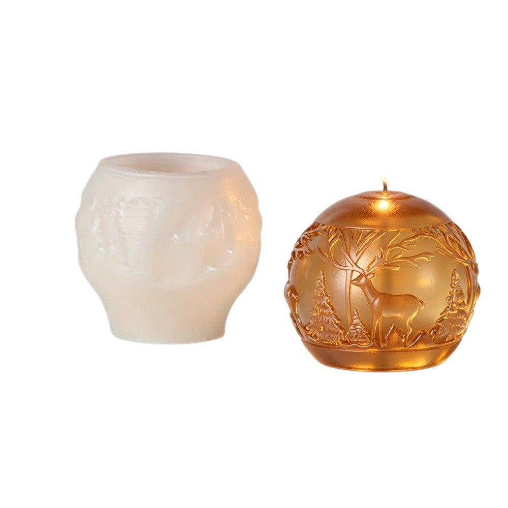 Christmas Reindeer & Snowflake Relief Sphere Scented Candle Mold, Geometric Cylinder Craft Silicone Mold for DIY Aromatherapy Candle