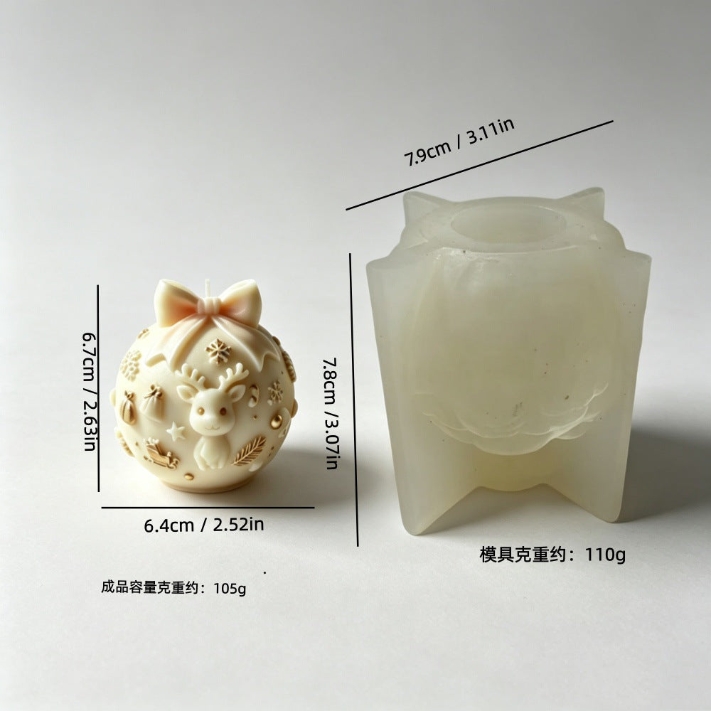 Christmas Embossed Sphere Silicone Mold, Bow Crystal Ball Design, DIY Scented Candle & Festive Decoration Mold
