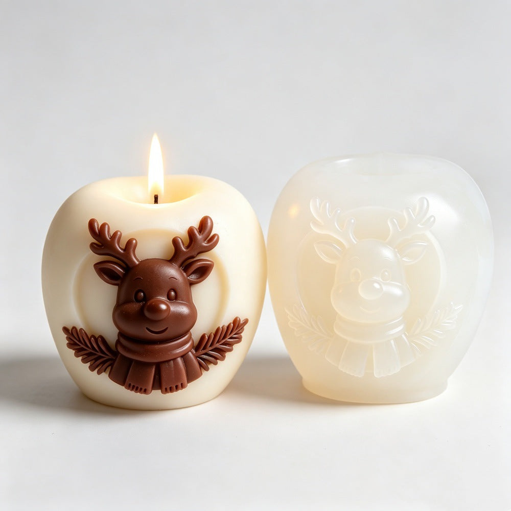 Christmas Reindeer Apple Silicone Mold, Peace Apple Shaped Aromatherapy Candle Making Mold, DIY Craft Silicone Mold for Fragrance Candle