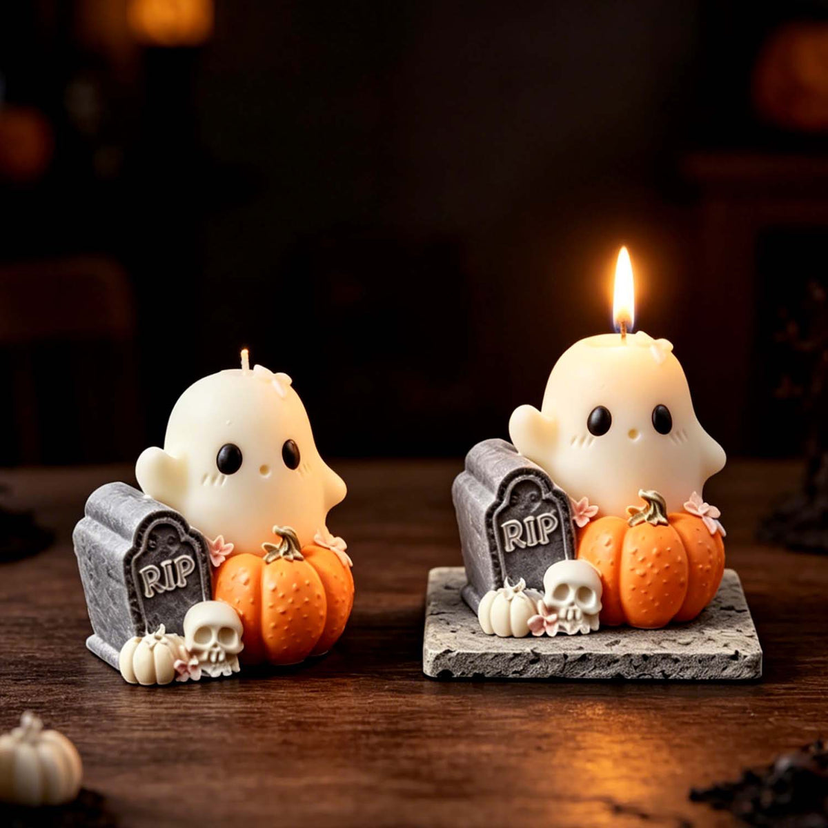 Halloween Ghost, Pumpkin & Skull Silicone Mold, DIY Grave Tombstone Aromatherapy Candle Mold for Home Halloween Decor