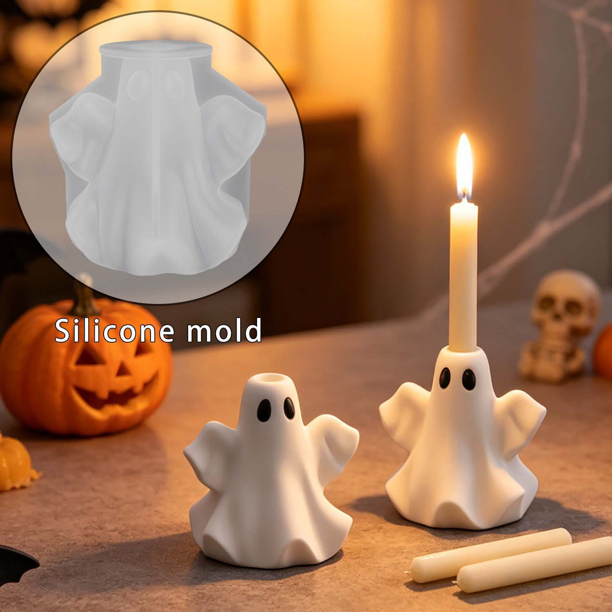 Ghost Candlestick Silicone Mold, Handmade Halloween Decor Ornament Silicone Mould DIY