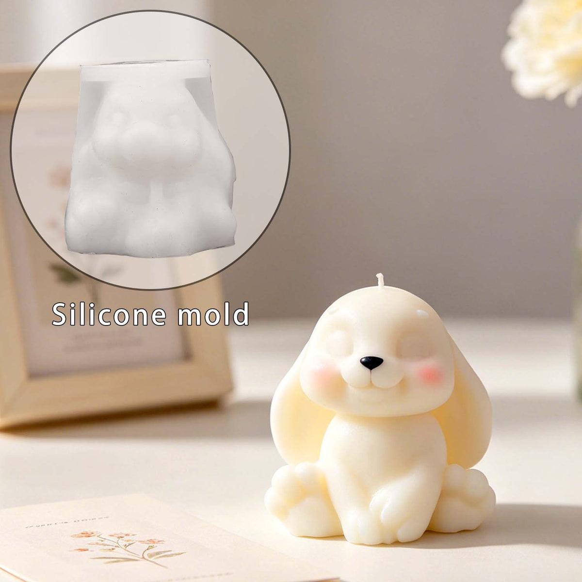 Sitting Long‑Eared Rabbit Silicone Mold, Cute Bunny Figurine Mould, DIY Scented Candle for Home Decor