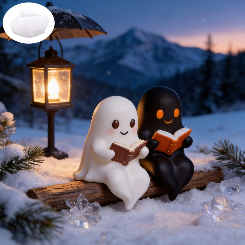 Cute Reading Ghost Silicone Mold, Halloween Mini Ghost Ornament Mold, DIY Aromatherapy Candle for Home Decoration