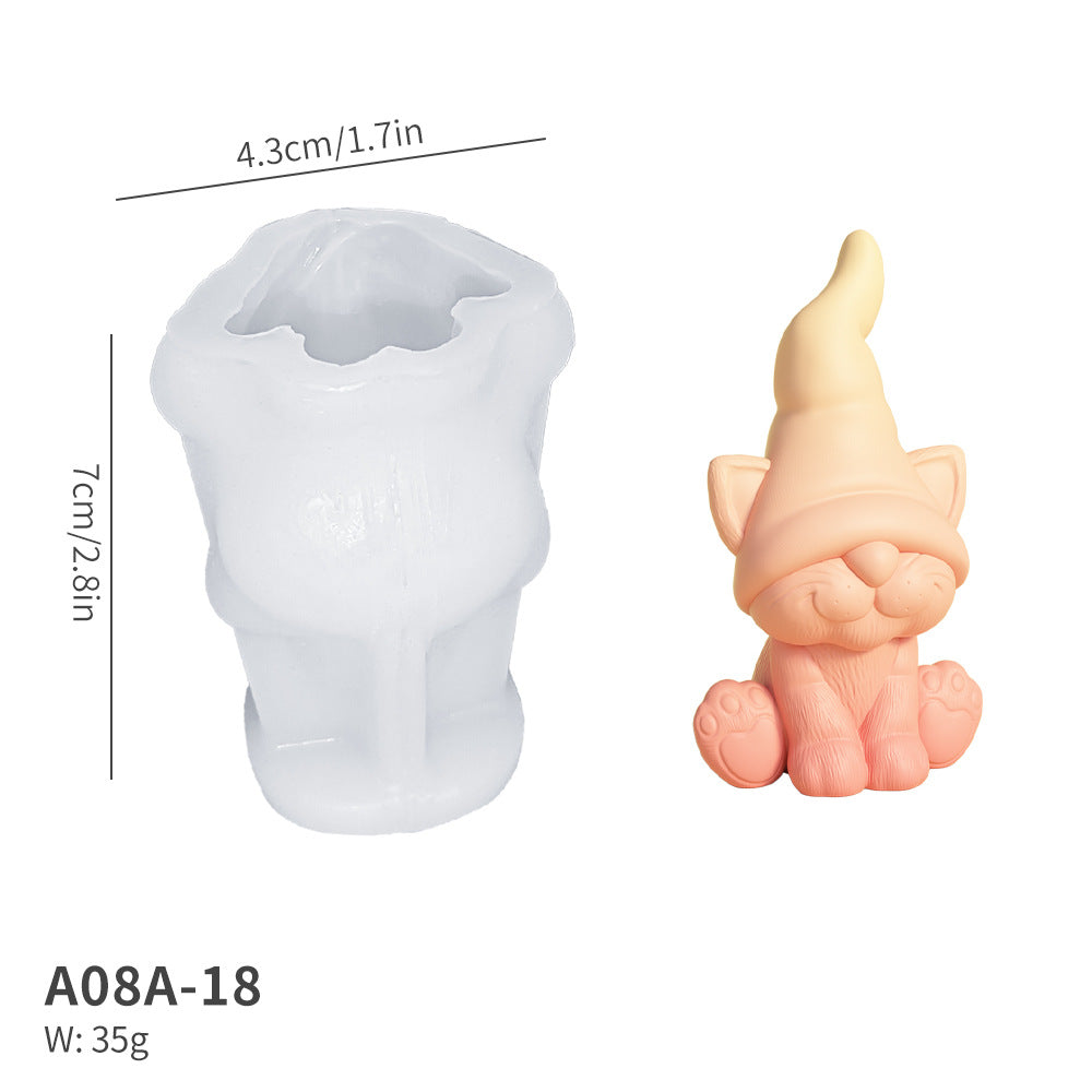 Christmas Gnome & Kitten Silicone Mold – 3D Figurine Candle Mold for Plaster, Resin & Wax, Heart Star Nordic Decor DIY