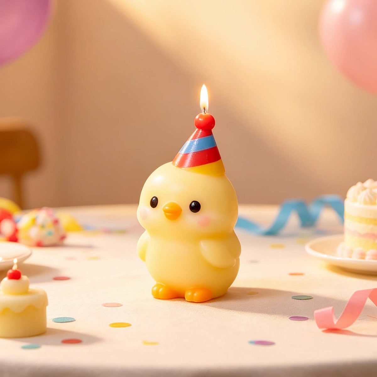 Cute Duck with Birthday Hat Silicone Mold, DIY Scented Candle Figurine Mould, Birthday Party Decor Ornament Casting Mold