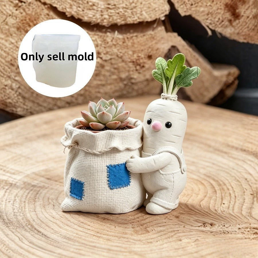 Silicone Turnip Doll Flower Pot Mold, DIY Gypsum Succulent Planter Mould for Plaster, Concrete, Candle Holder, Home Decor Craft