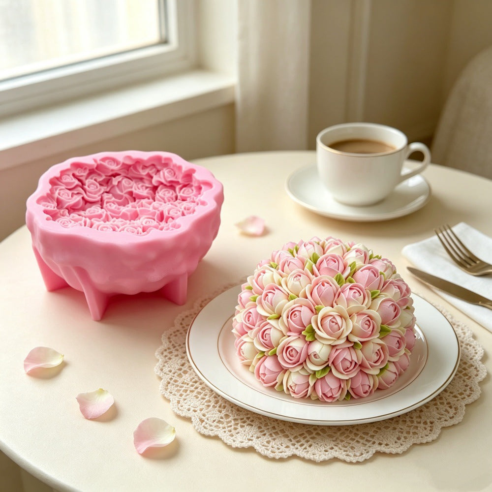 Rose & Daisy Flower Ball Silicone Mold, Food Grade 3D Floral Mousse Cake Mold, Non-stick Baking Mold for Chocolate, Panna Cotta & Dessert Making