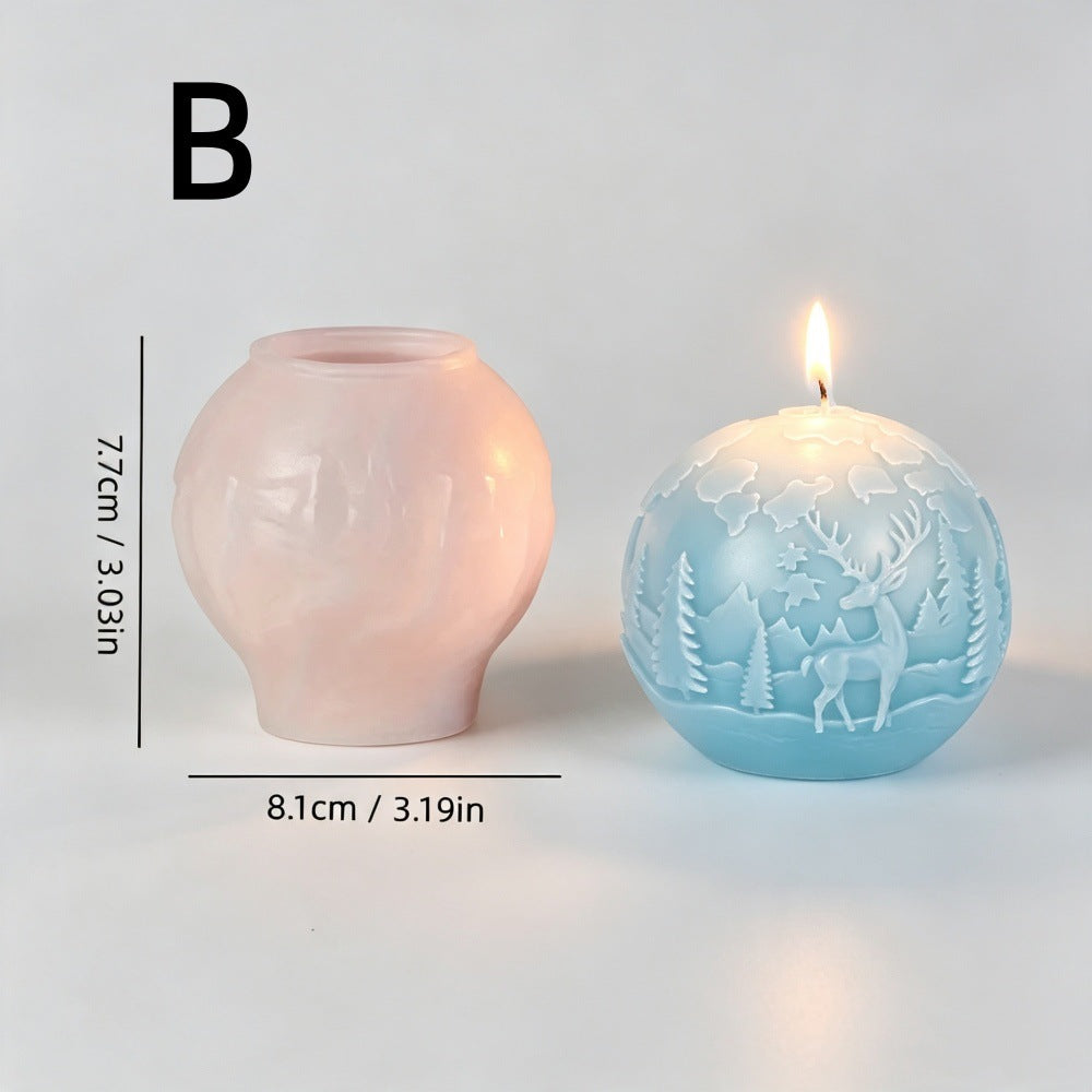 Christmas Reindeer & Snowflake Relief Sphere Scented Candle Mold, Geometric Cylinder Craft Silicone Mold for DIY Aromatherapy Candle