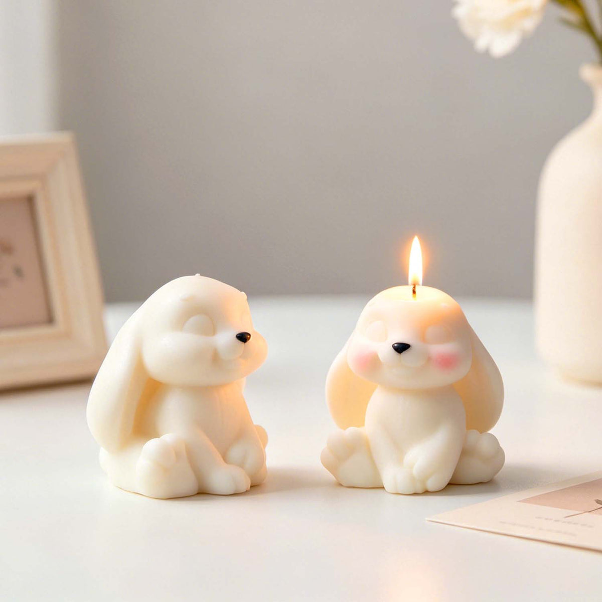 Sitting Long‑Eared Rabbit Silicone Mold, Cute Bunny Figurine Mould, DIY Scented Candle for Home Decor