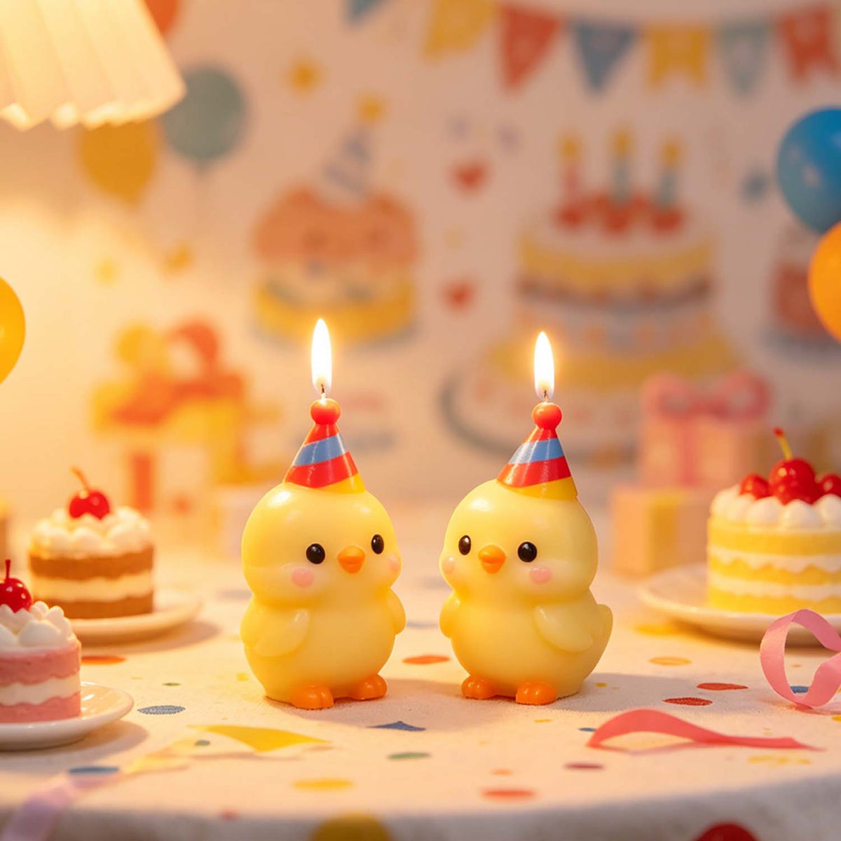 Cute Duck with Birthday Hat Silicone Mold, DIY Scented Candle Figurine Mould, Birthday Party Decor Ornament Casting Mold