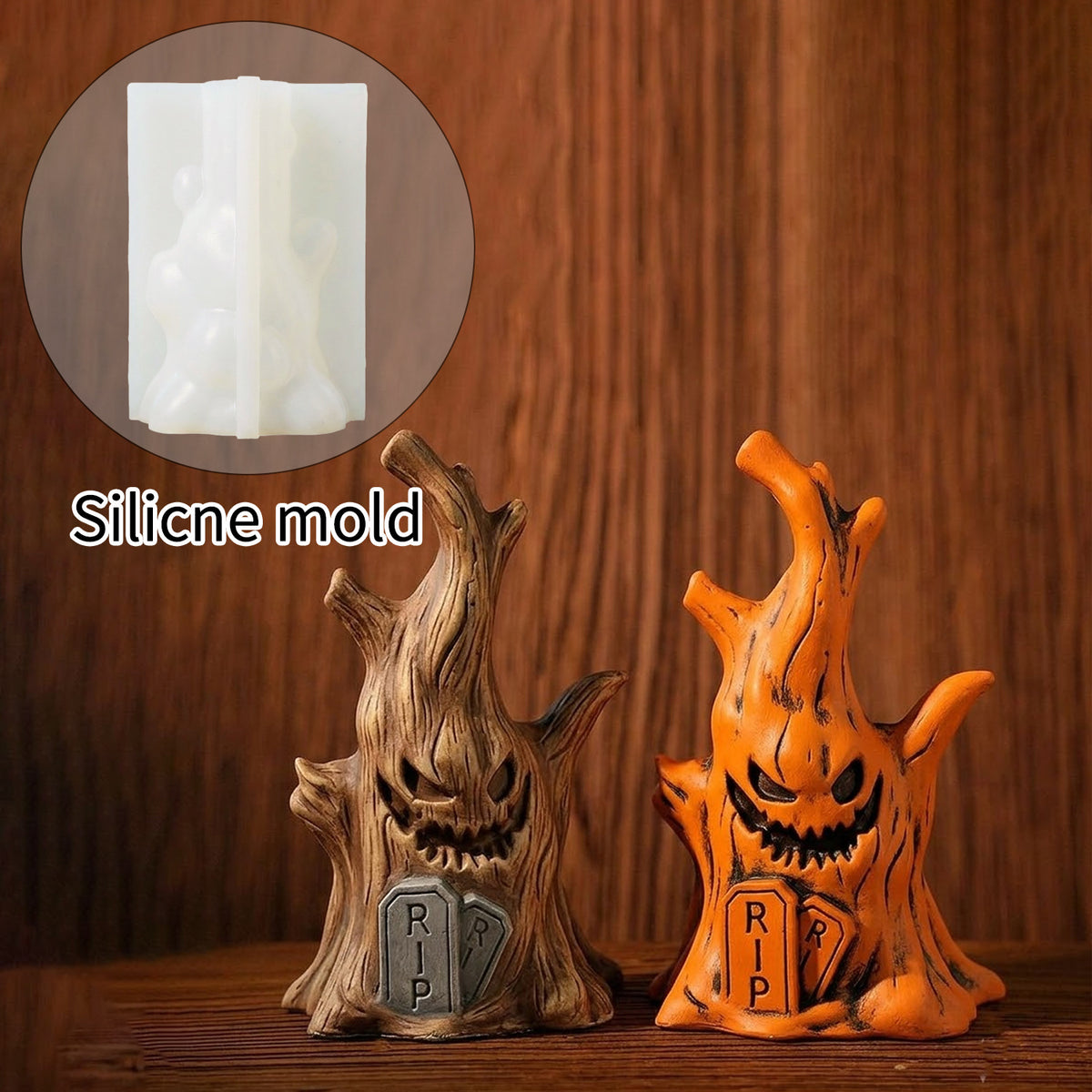 3D Spooky Tree Stump Silicone Mold, Halloween Creepy Tree Monster Mould, Scented Candle & Soap Casting Mold for Home Halloween Decor