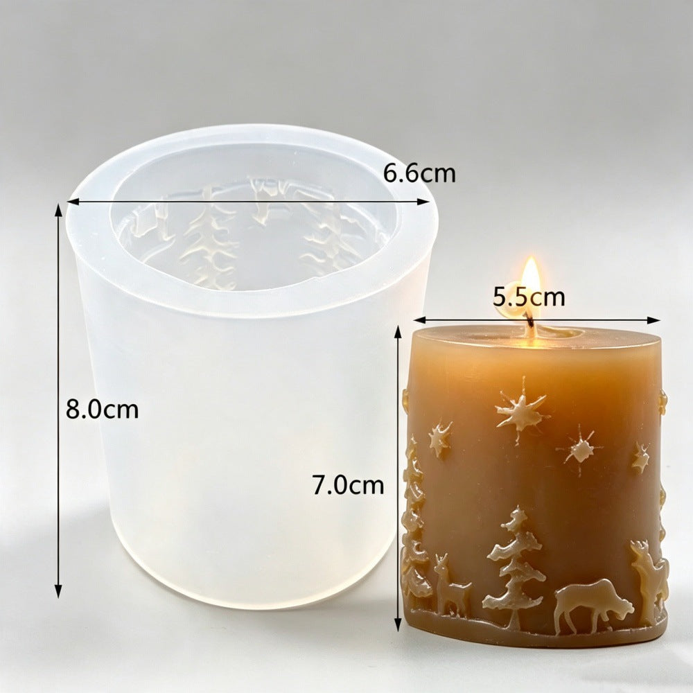 Christmas Reindeer & Snowflake Relief Sphere Scented Candle Mold, Geometric Cylinder Craft Silicone Mold for DIY Aromatherapy Candle