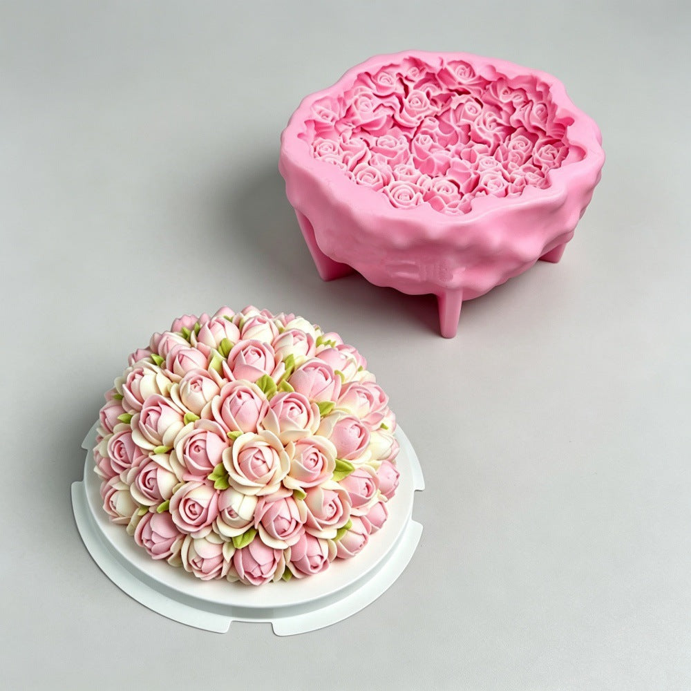 Rose & Daisy Flower Ball Silicone Mold, Food Grade 3D Floral Mousse Cake Mold, Non-stick Baking Mold for Chocolate, Panna Cotta & Dessert Making