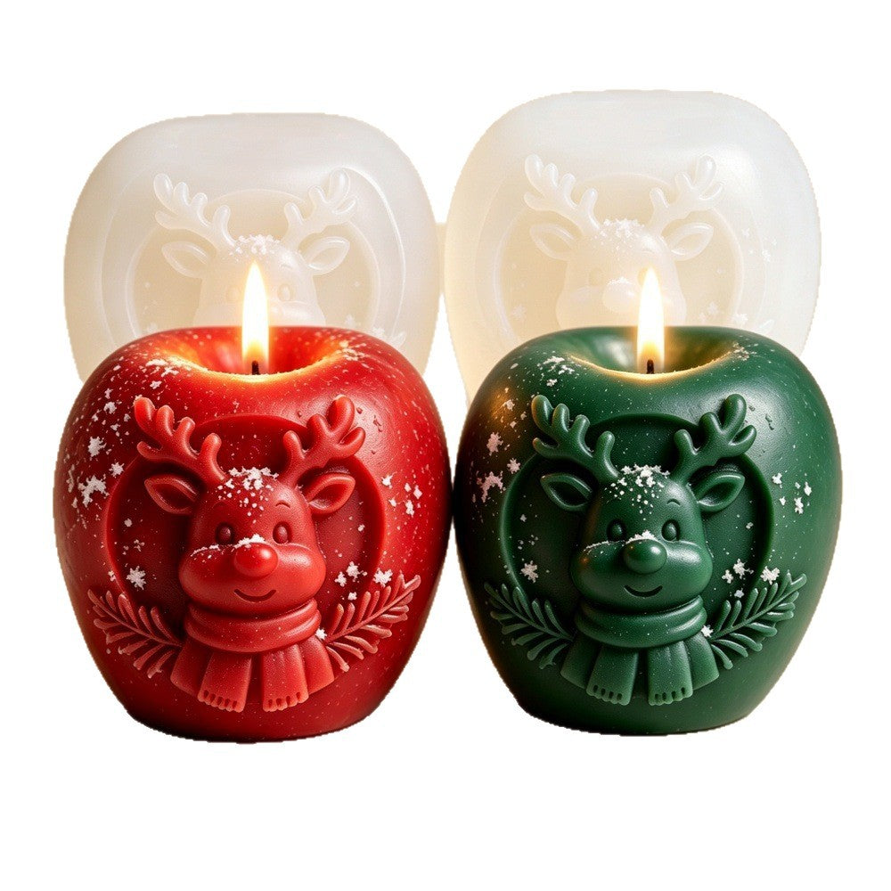 Christmas Reindeer Apple Silicone Mold, Peace Apple Shaped Aromatherapy Candle Making Mold, DIY Craft Silicone Mold for Fragrance Candle