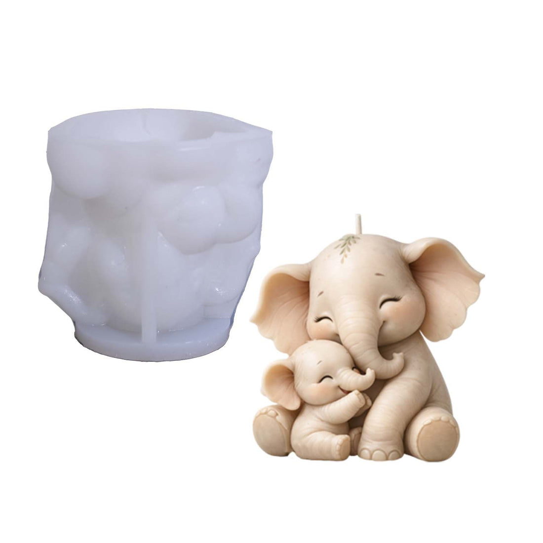 Mother & Baby Big‑Ear Elephant Silicone Mold, Sitting Elephant Figurine Mould, DIY Scented Candle for Home Decor