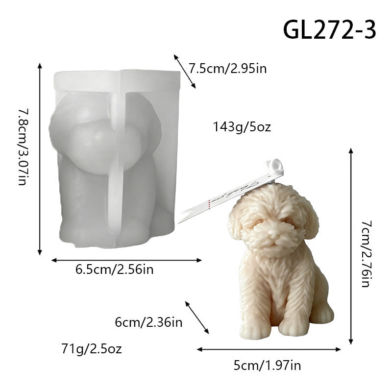 3D Teddy Dog Silicone Mold, Healing Puppy Aromatherapy Gypsum Mold, Pet Style DIY Handmade Craft Mold for Home Decor
