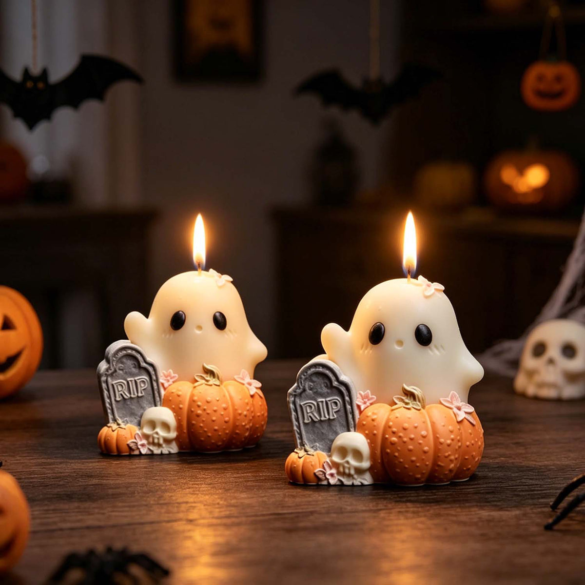 Halloween Ghost, Pumpkin & Skull Silicone Mold, DIY Grave Tombstone Aromatherapy Candle Mold for Home Halloween Decor