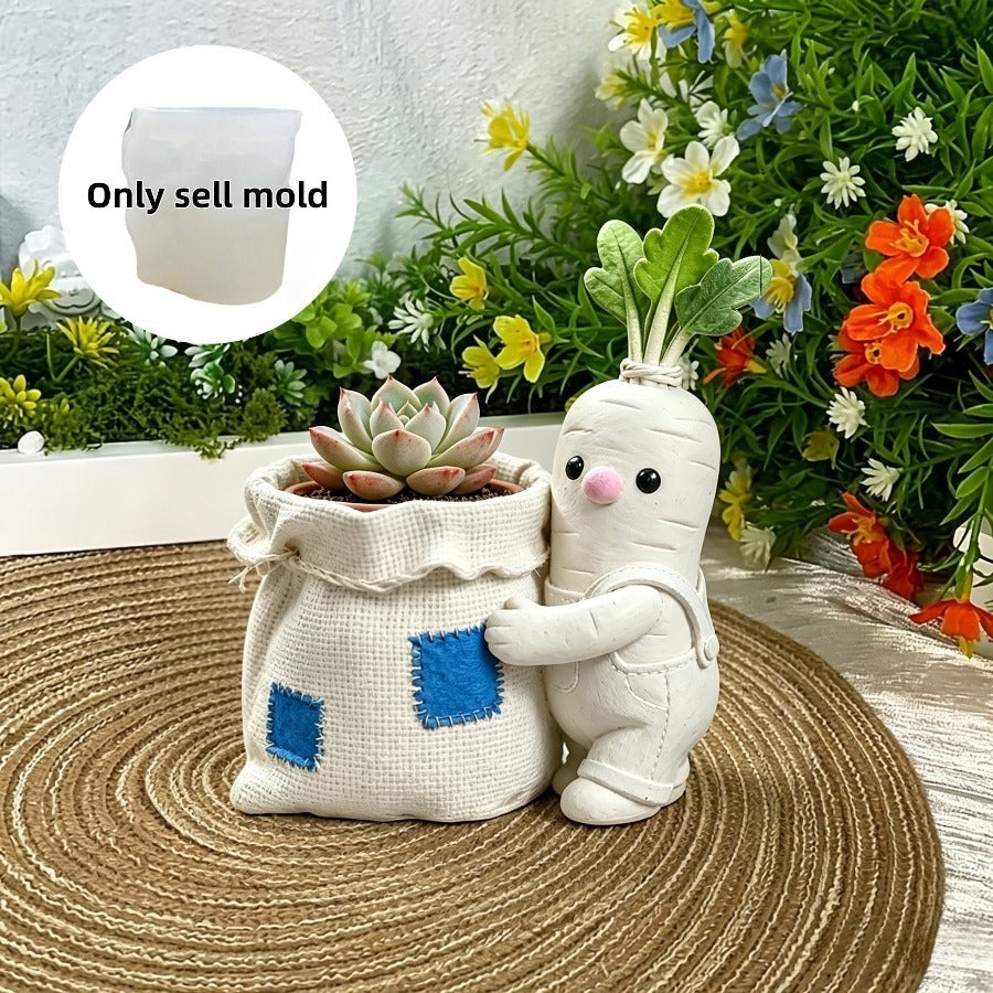 Silicone Turnip Doll Flower Pot Mold, DIY Gypsum Succulent Planter Mould for Plaster, Concrete, Candle Holder, Home Decor Craft