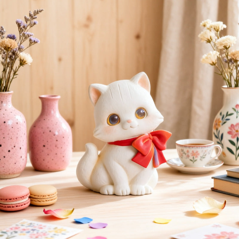 3D Embossed Big-Eyed Kitten Silicone Mold, Bow Sitting Cute Cat Mold for Aromatherapy Candle & Gypsum Home Decor