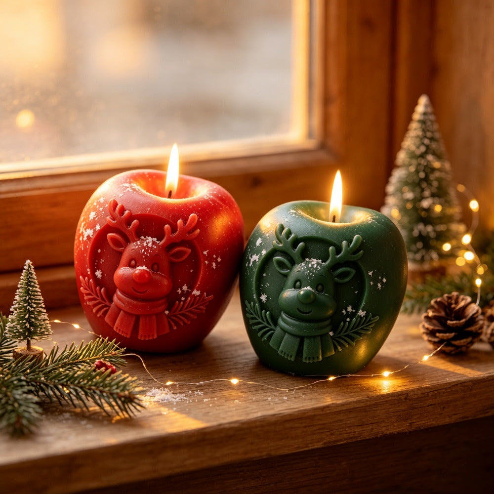 Christmas Reindeer Apple Silicone Mold, Peace Apple Shaped Aromatherapy Candle Making Mold, DIY Craft Silicone Mold for Fragrance Candle