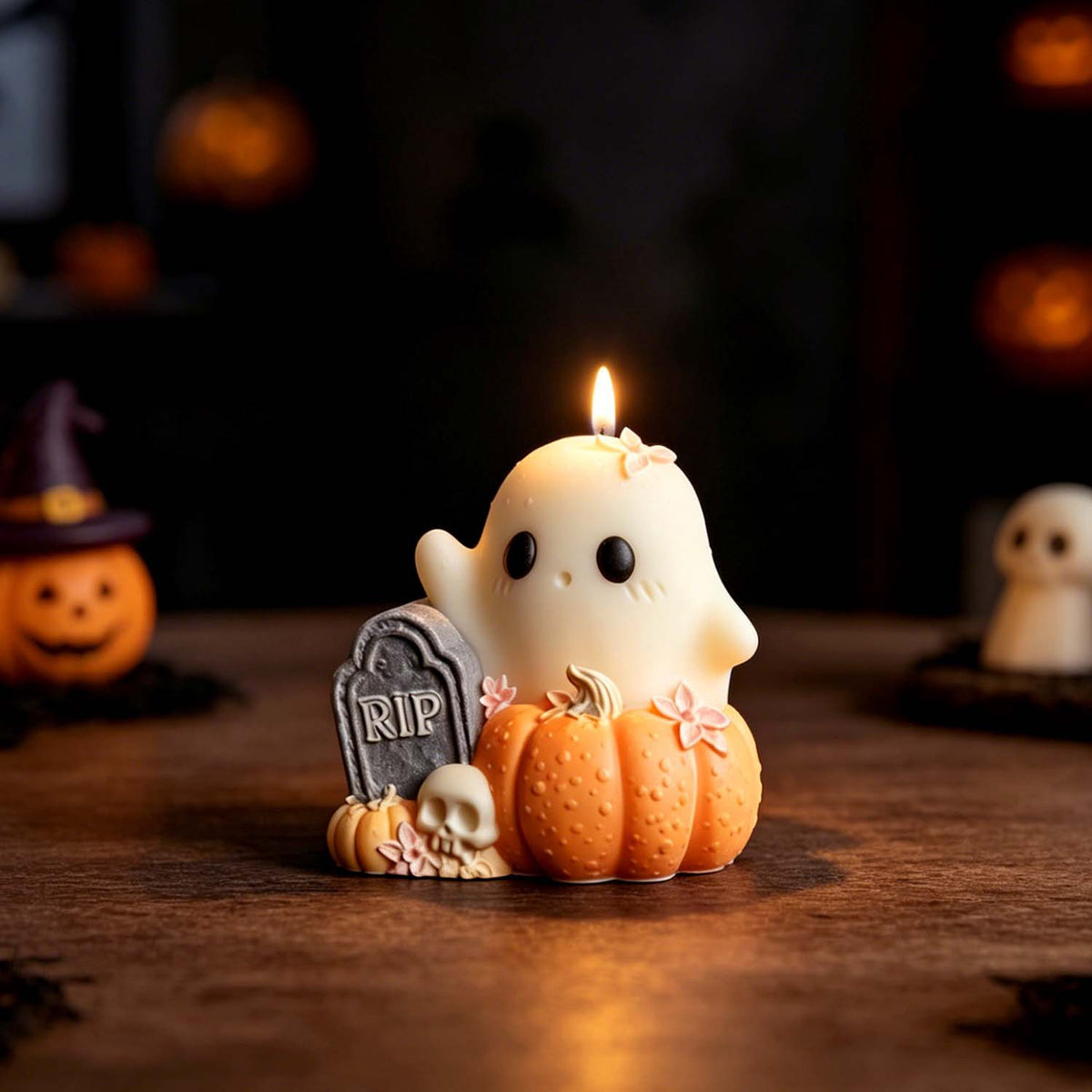 Halloween Ghost, Pumpkin & Skull Silicone Mold, DIY Grave Tombstone Aromatherapy Candle Mold for Home Halloween Decor