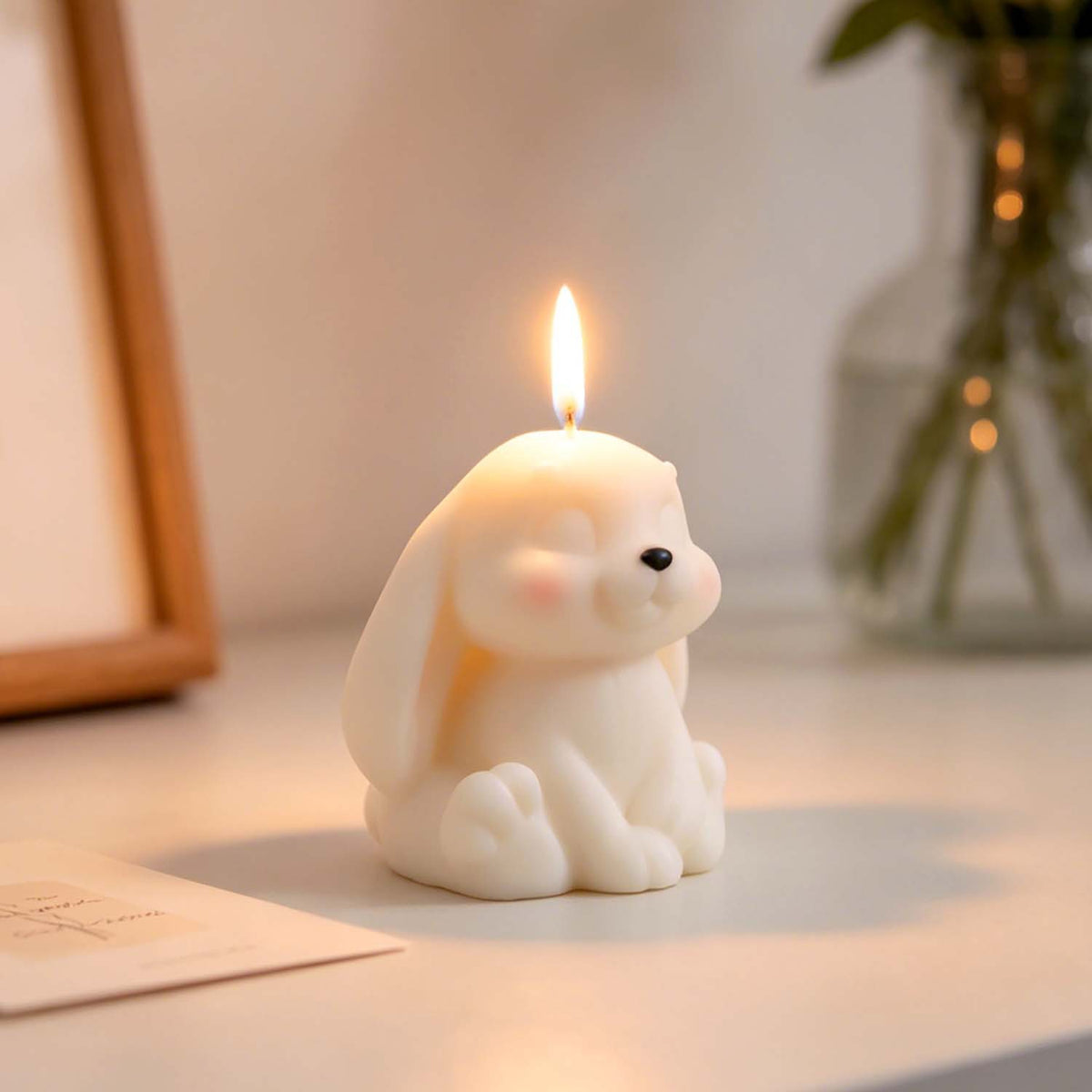 Sitting Long‑Eared Rabbit Silicone Mold, Cute Bunny Figurine Mould, DIY Scented Candle for Home Decor