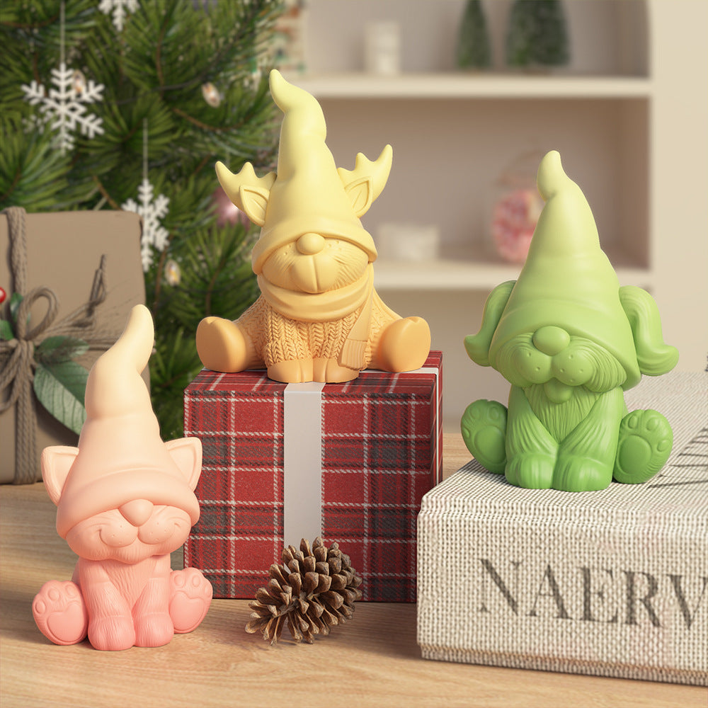 Christmas Gnome & Kitten Silicone Mold – 3D Figurine Candle Mold for Plaster, Resin & Wax, Heart Star Nordic Decor DIY