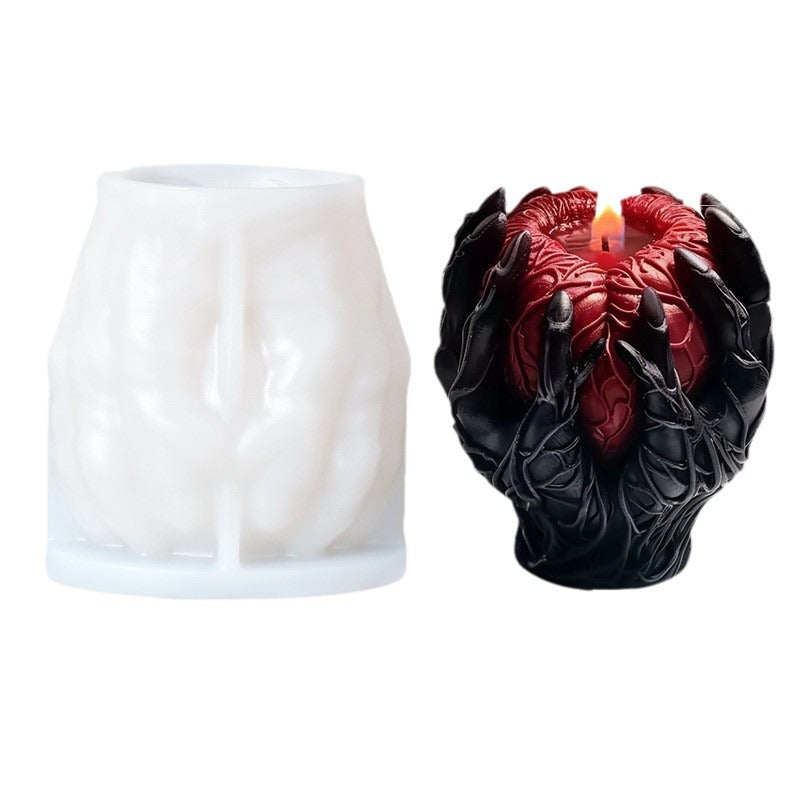 Halloween Hand Holding Heart Silicone Candle Mold, DIY Scary Horror Resin Ornament Mold for Aromatherapy Candle