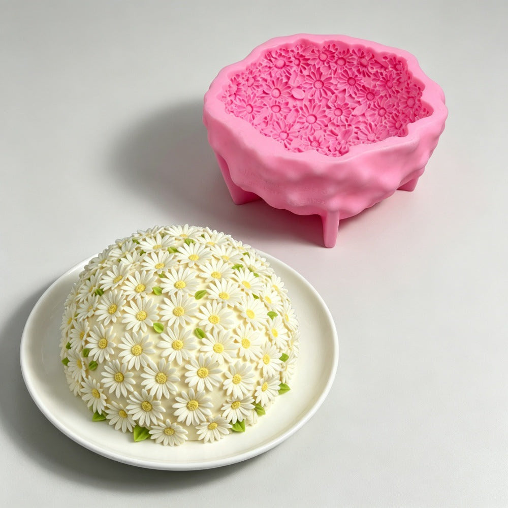 Rose & Daisy Flower Ball Silicone Mold, Food Grade 3D Floral Mousse Cake Mold, Non-stick Baking Mold for Chocolate, Panna Cotta & Dessert Making
