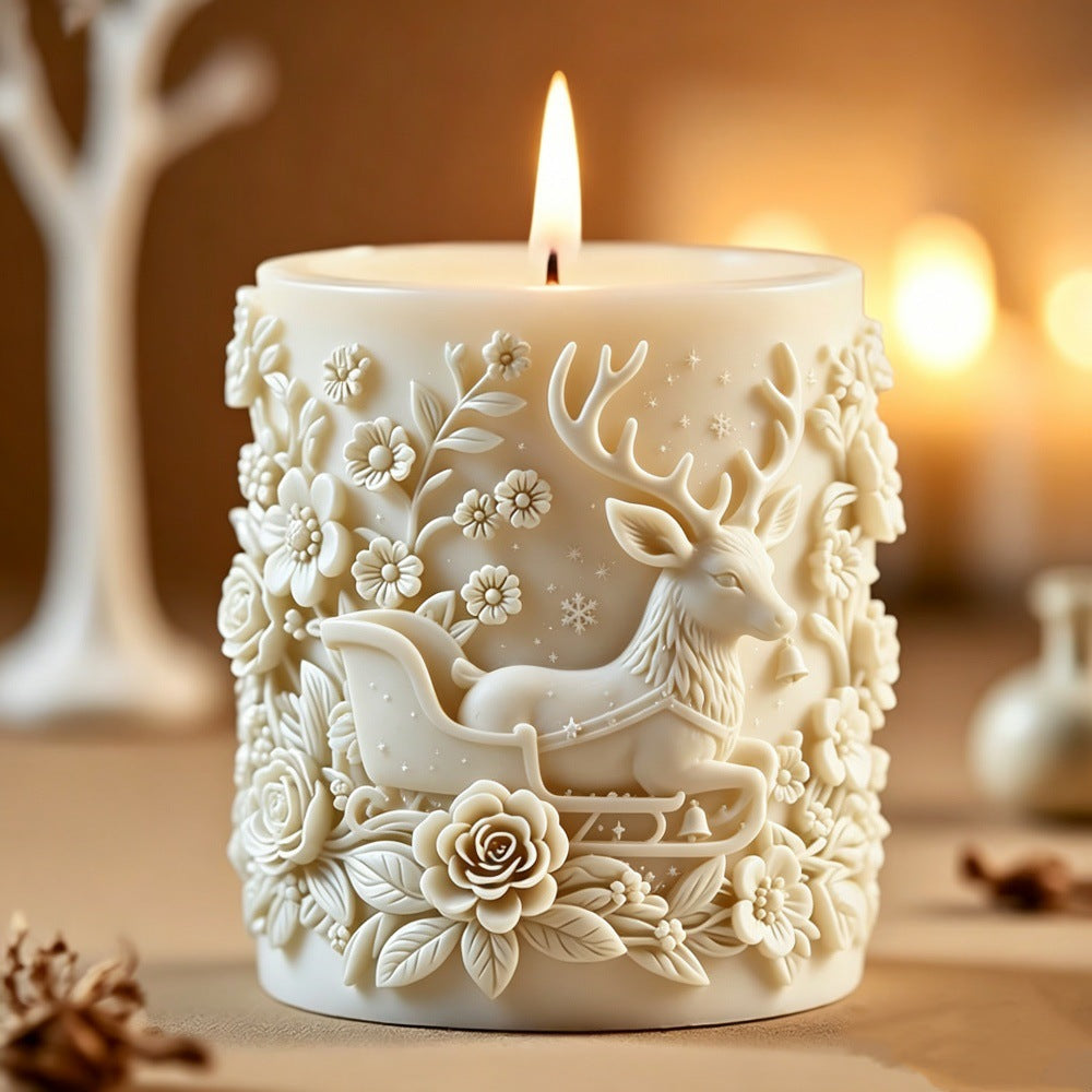 Christmas Reindeer & Sleigh Silicone Candle Mold | Embossed Holiday Craft Mold